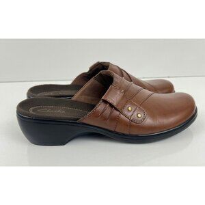 Clarks Womens Brown Leather Slip-On Mule Shoes 8M  Cushioned Sole Casual Clogs